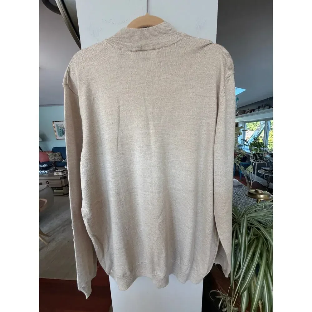 Bachrach 100% Merino Wool Quarter Zip Sweater XL Italian Quiet Luxury Old Money
